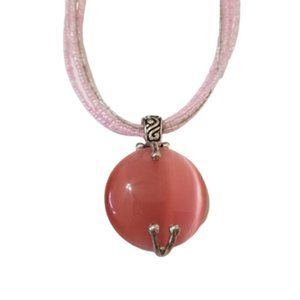 Pink Beaded Statement Necklace W/ Large Pendant